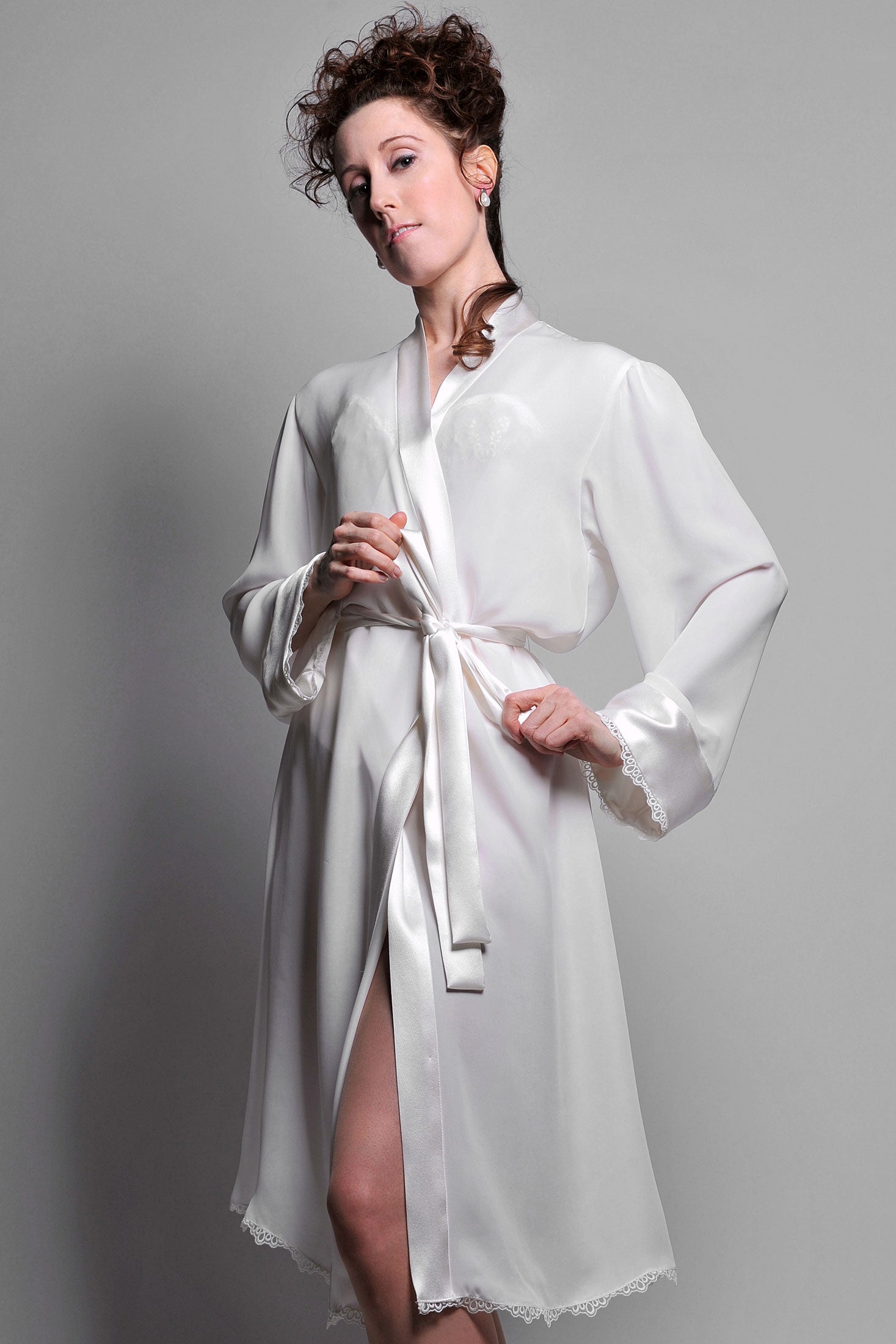 White silk robe for weddings and honeymoon layering