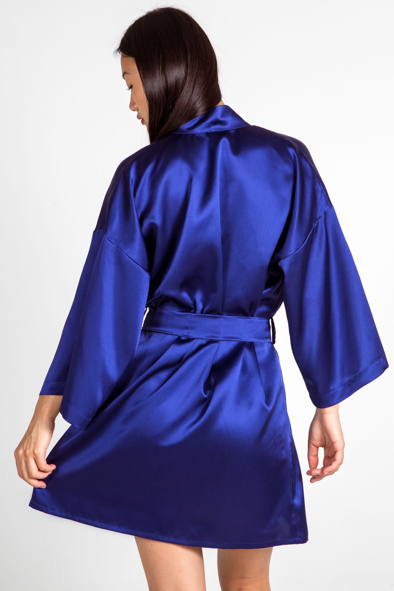 Designer silk robes and dressing gowns in deep indigo blue