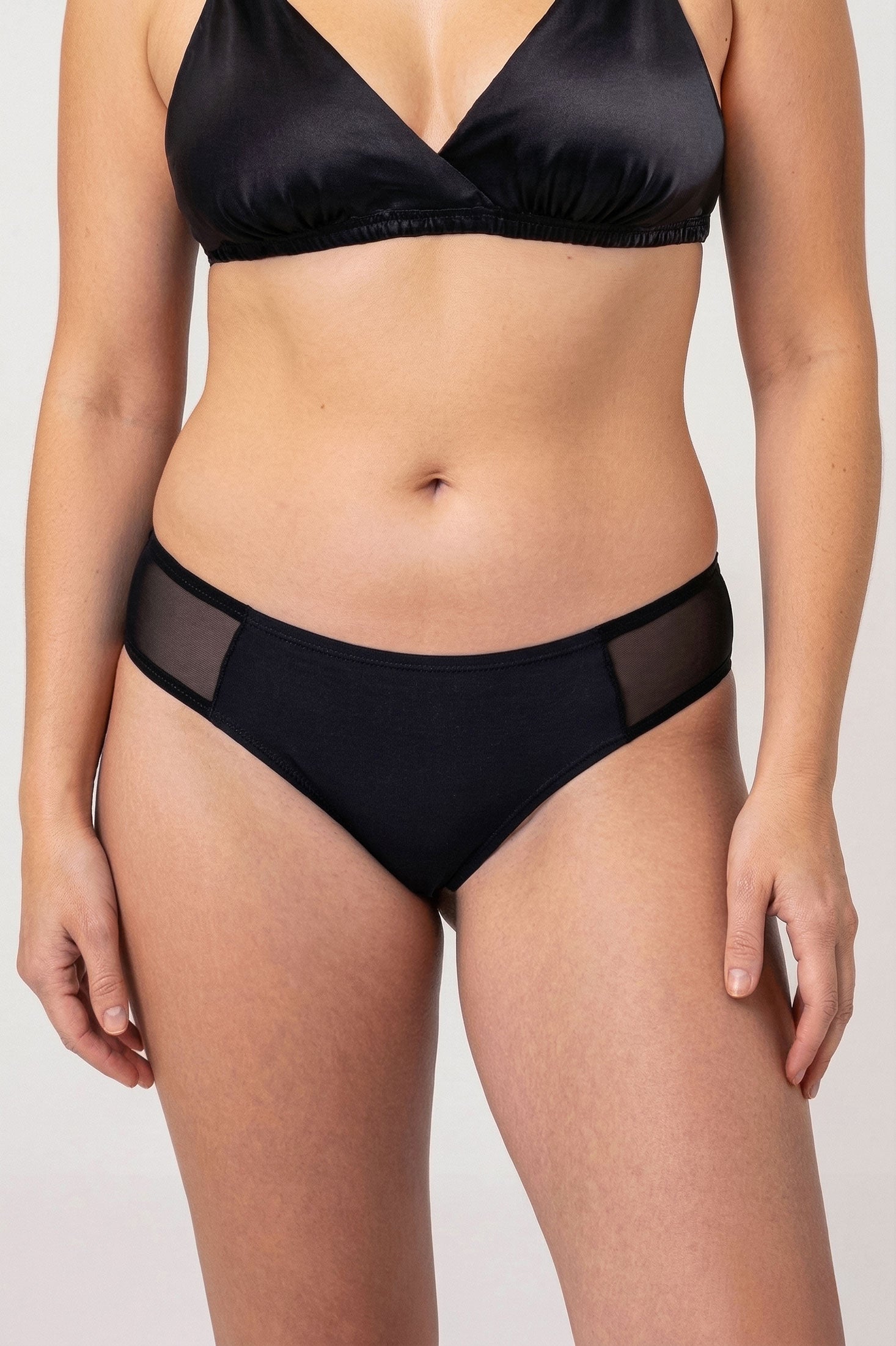 Angela Friedman black silk panties with sheer mesh sides
