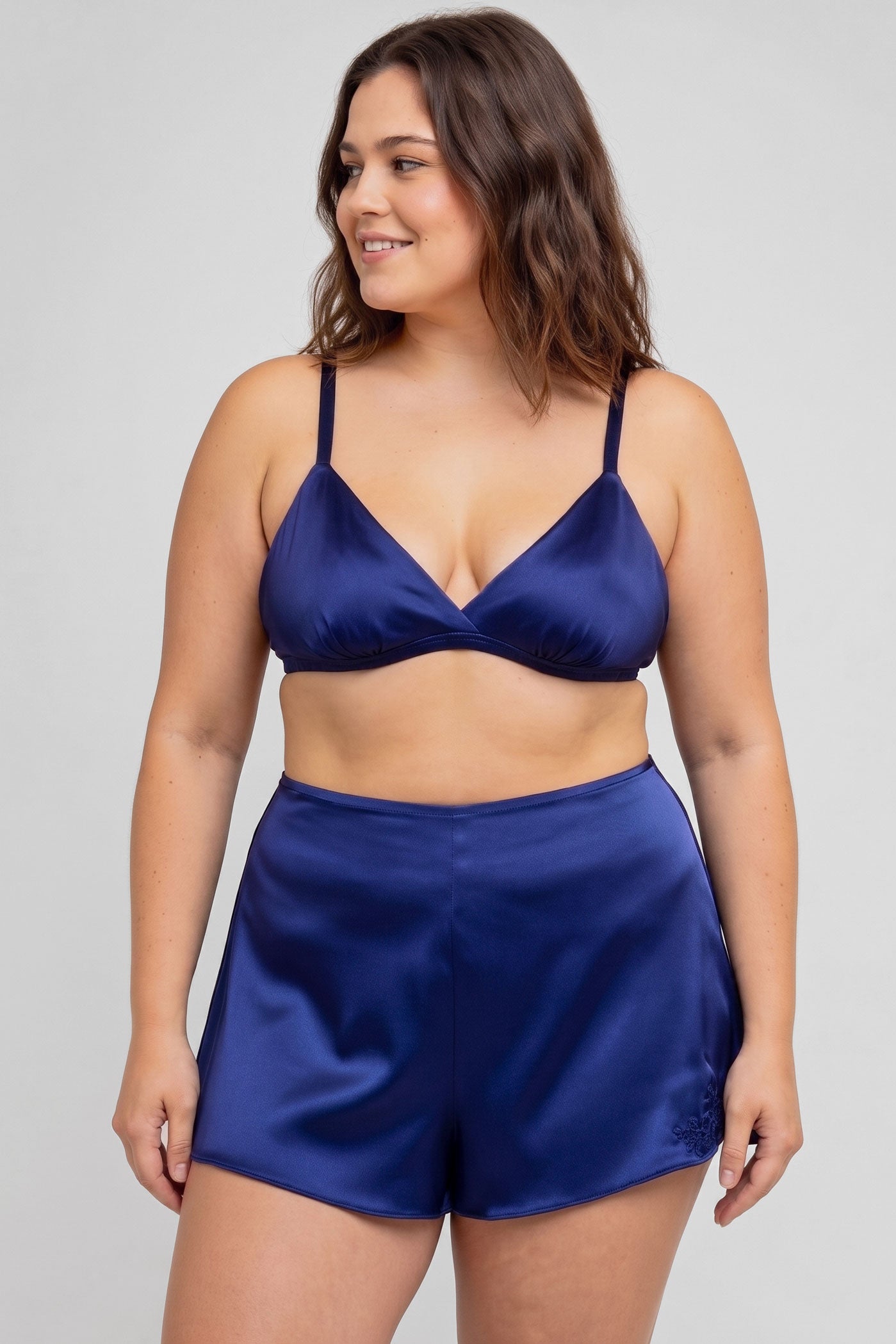 Retro triangle bralette and vintage inspired silk tap pants