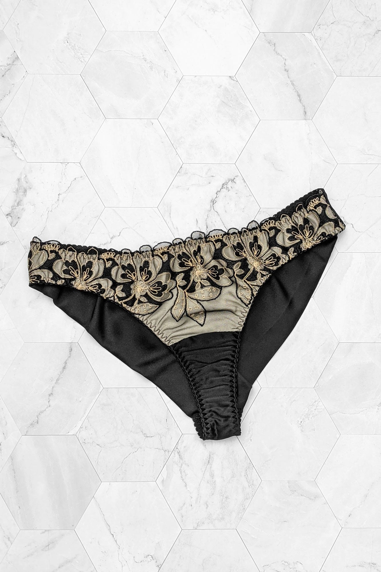 Luxury silk knickers with black satin and embroidery