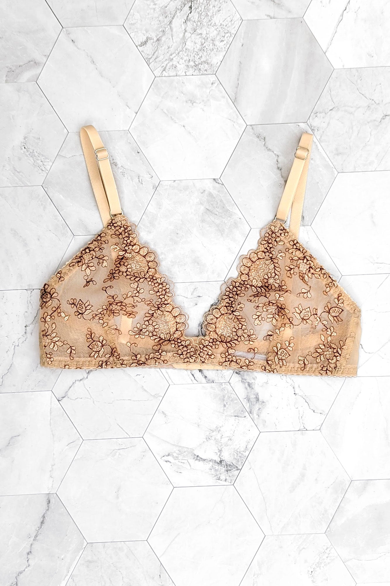 Sienna bralette with floral embroidery and luxury nude mesh lining