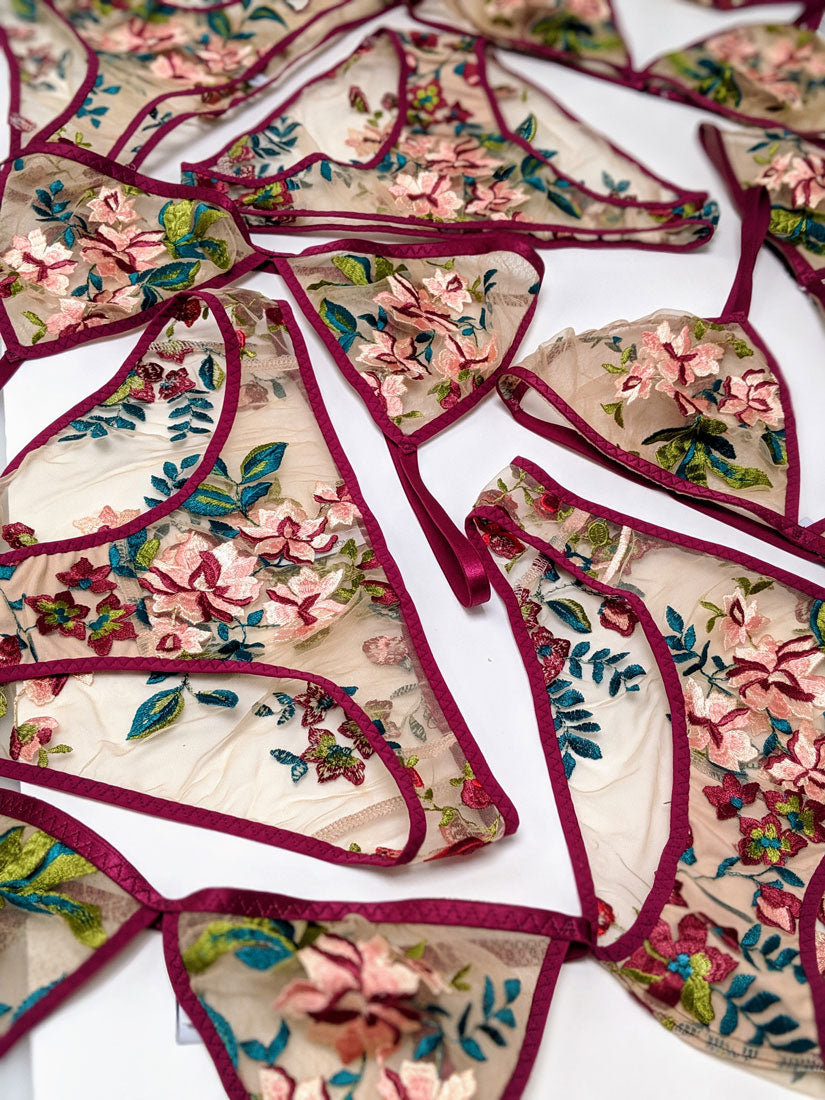 Designer lingerie sets online with floral embroidered underwear