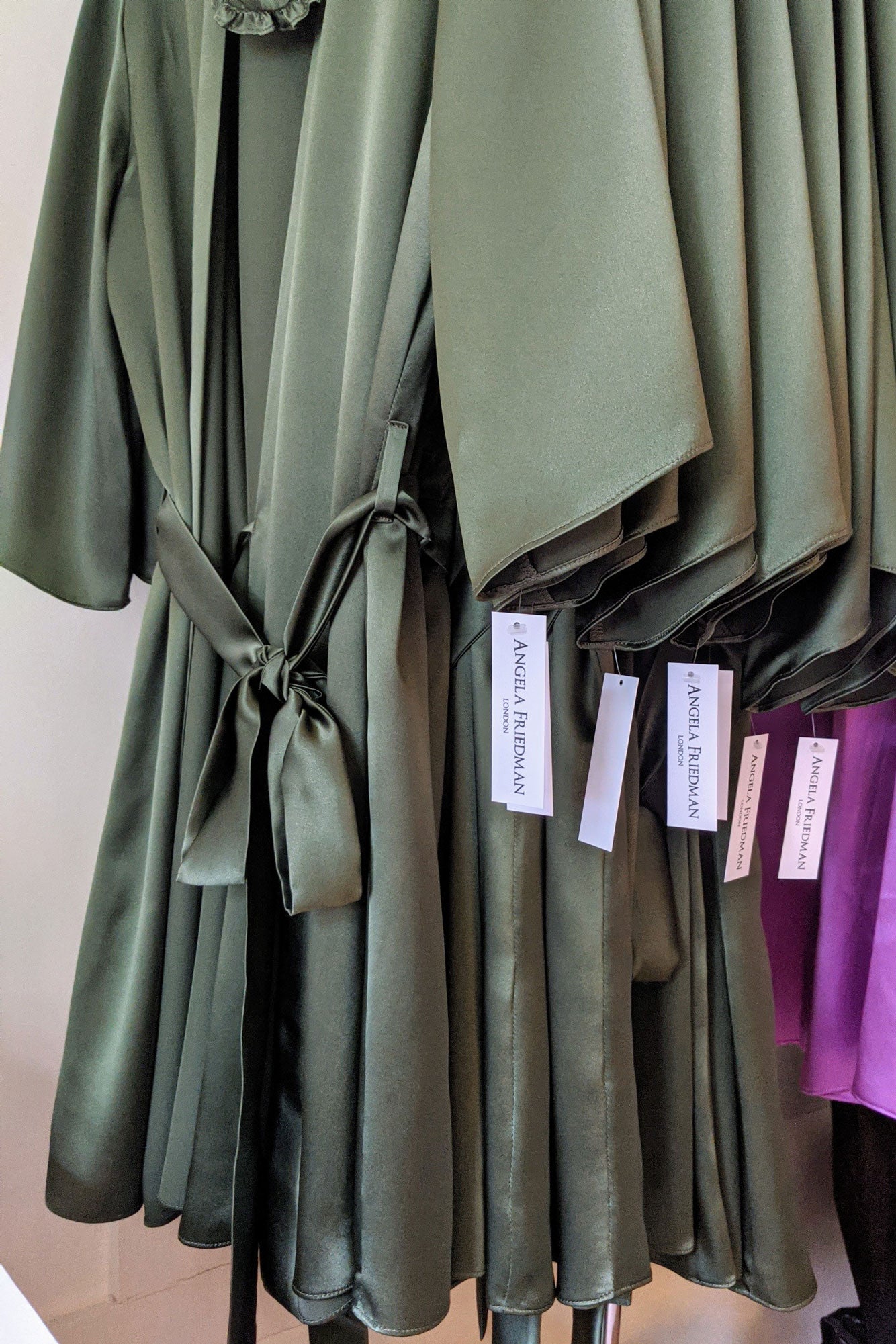 UK handmade silk robes in green silk satin