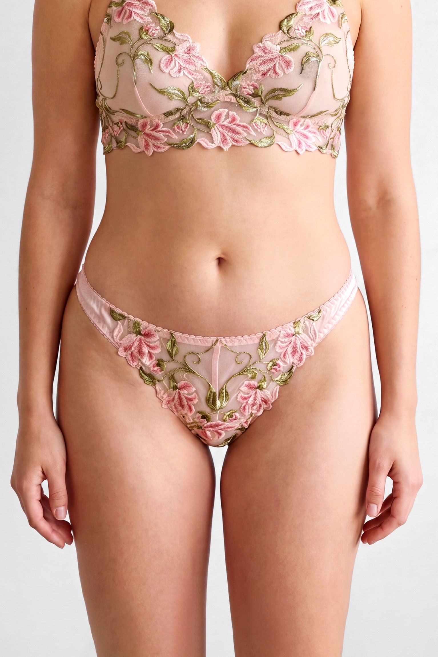 Flora thong in pink silk by designer Angela Friedman