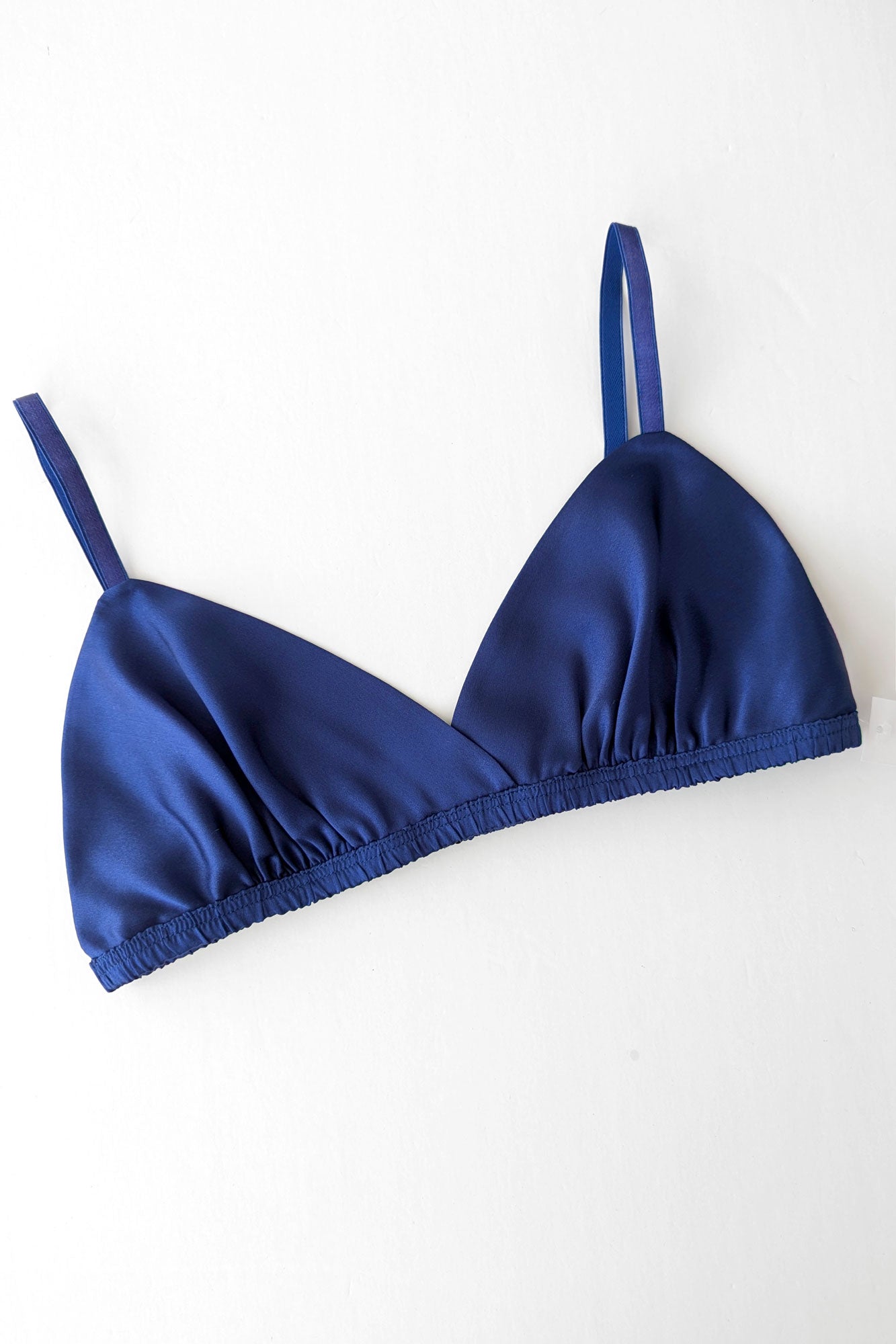 100% pure silk satin bralette in indigo navy blue