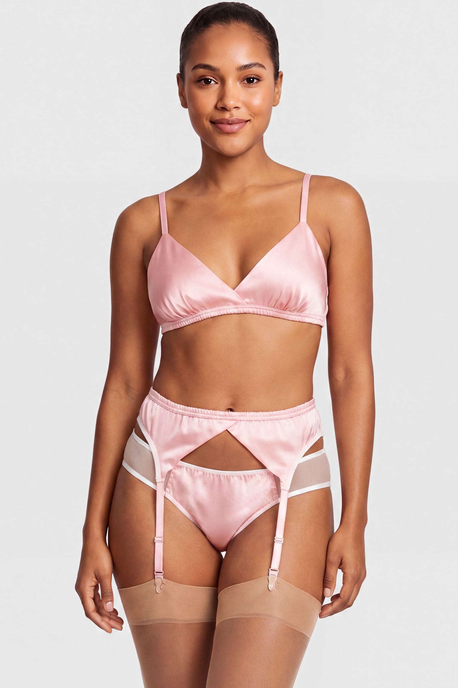 Pink satin suspender belts and garters Pink satin suspender belts and garters
