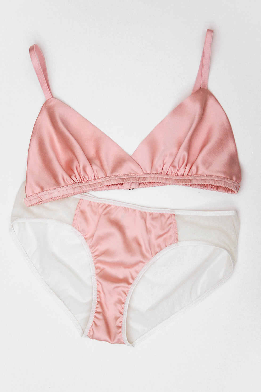 Angela Friedman pink lingerie set in 100% silk satin