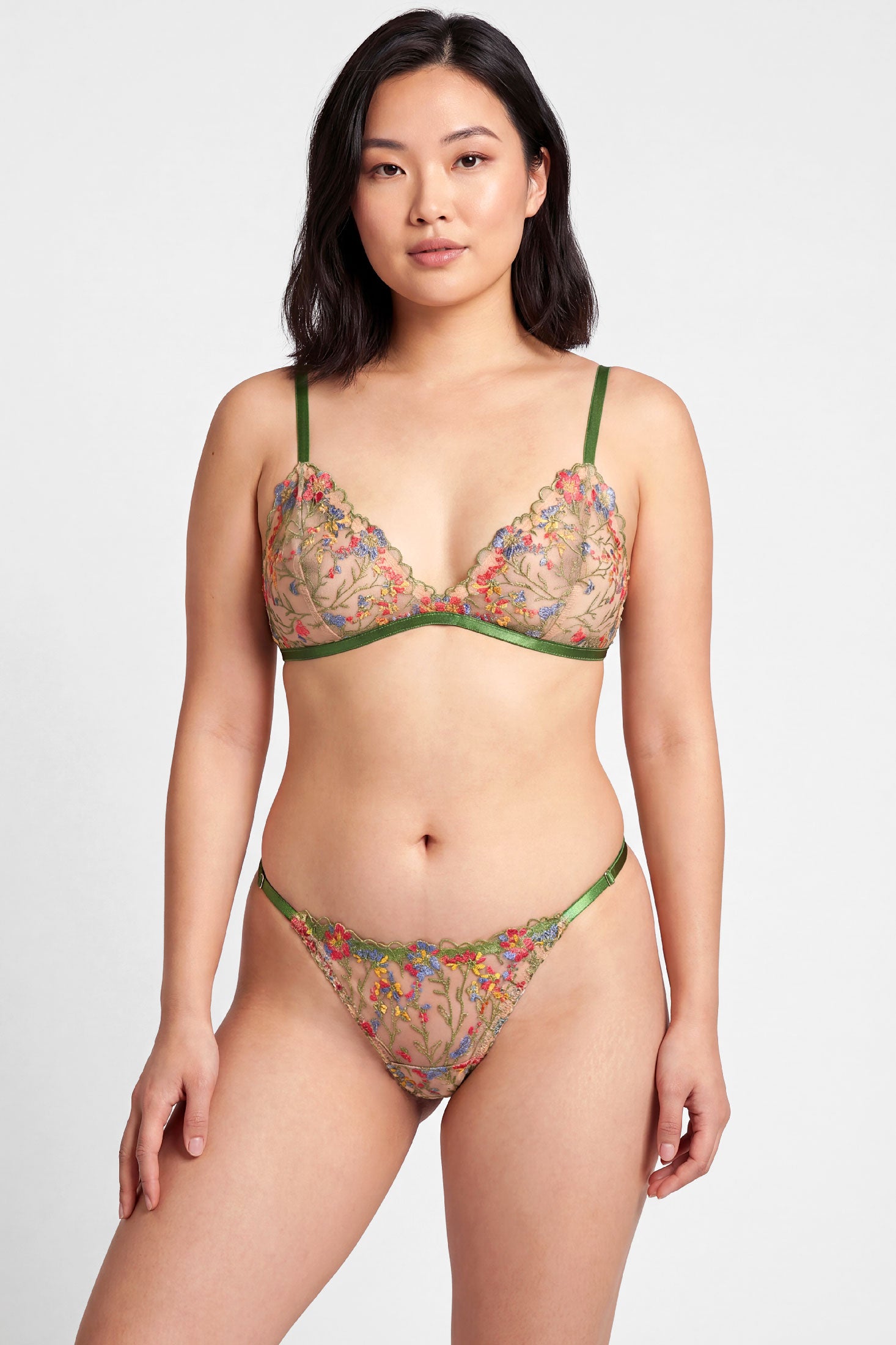 Flower embroidered bralette and panties set in size small 32B