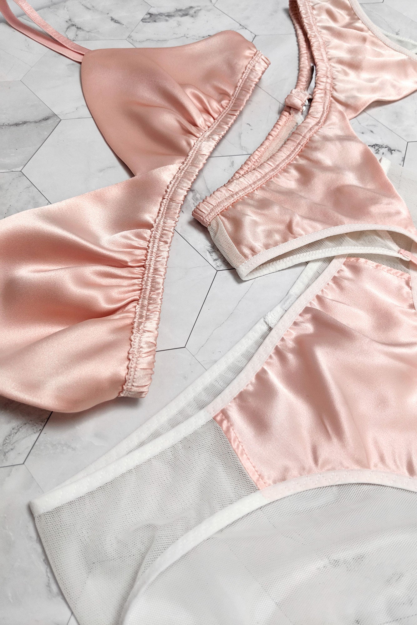Pink silk bralettes and luxury underwear