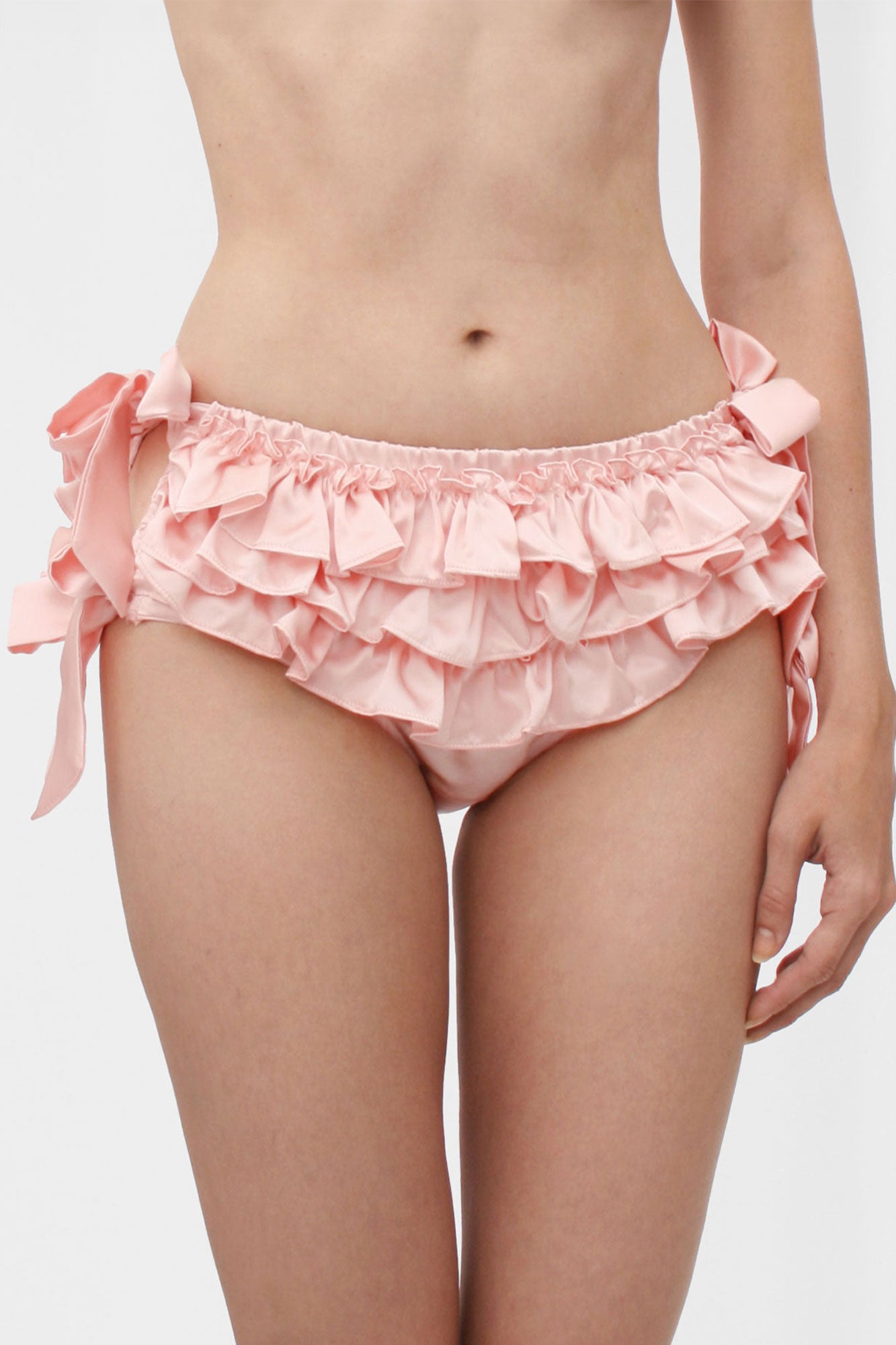 100% silk pink ruffled panties by luxury lingerie designer Angela Friedman