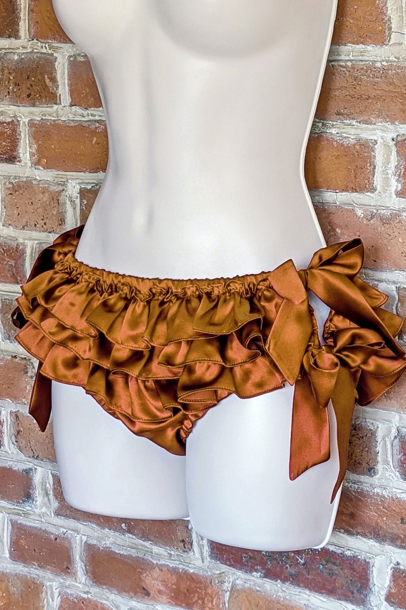 Orange ruffle knickers in 100% silk satin fabric with bows
