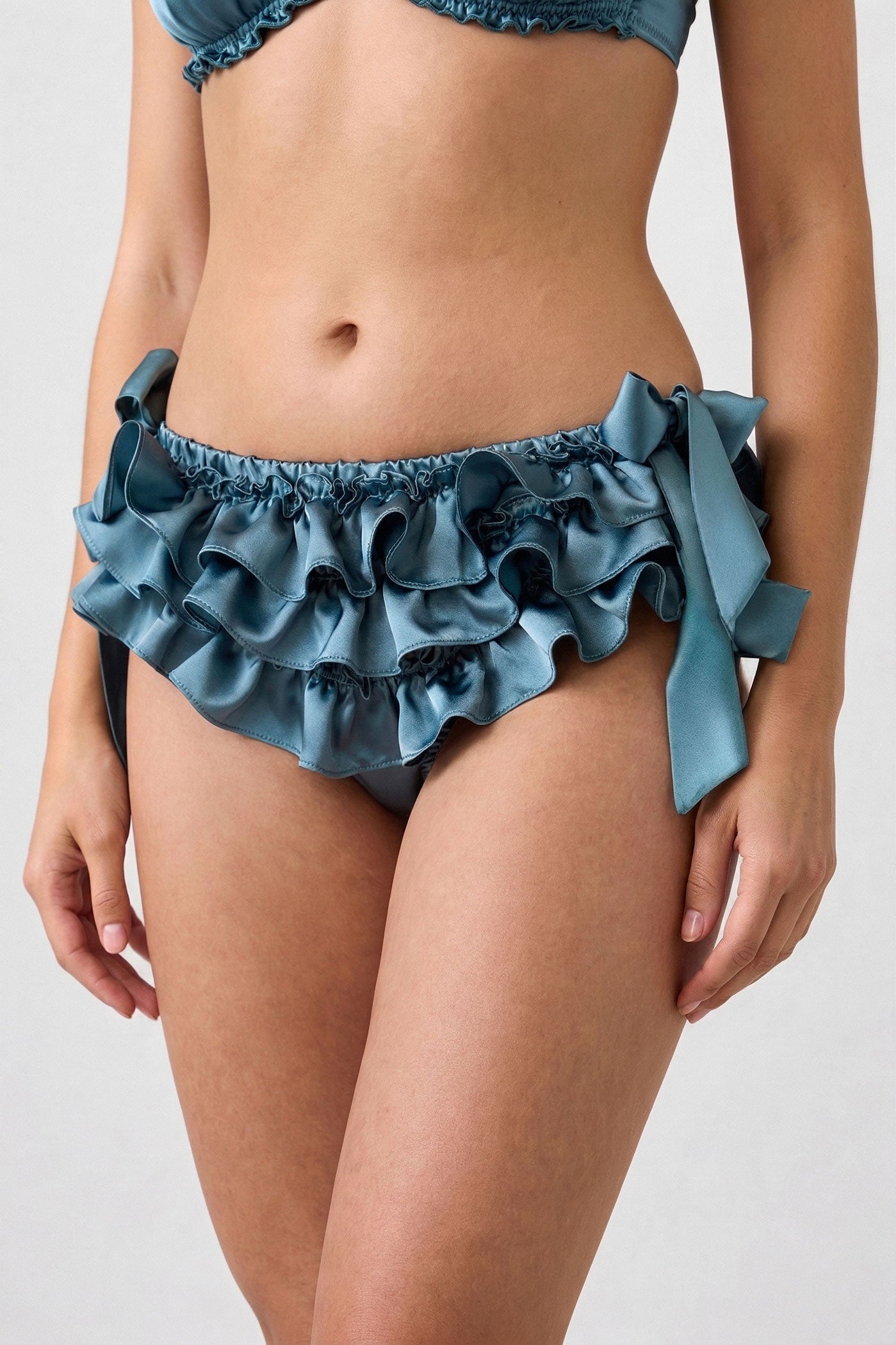 Angela Friedman teal blue silk ruffled panties from Pinterest