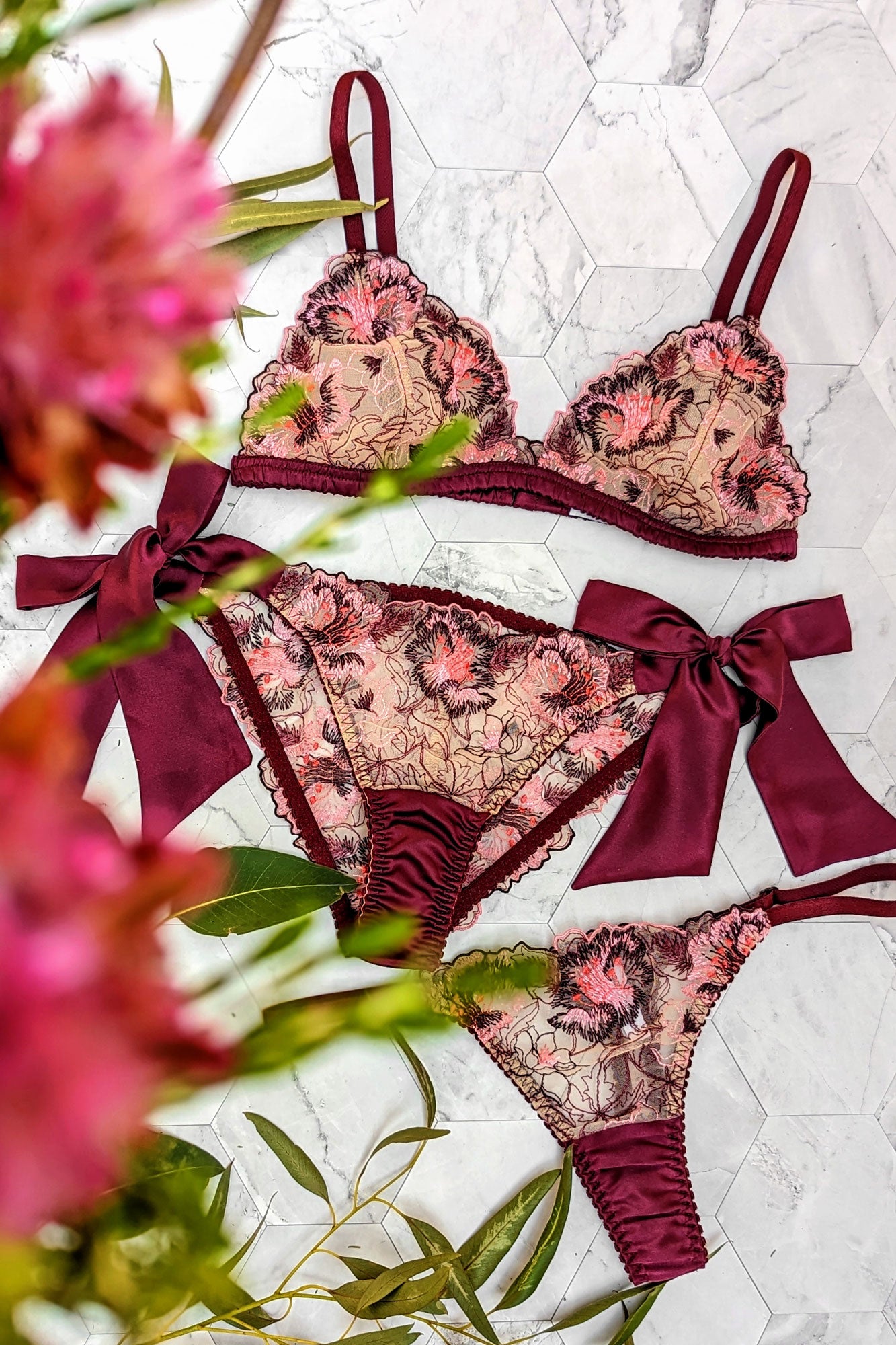 UK LACE FLORAL Embroidery Bra Knicker Sets Gorgeous Ladies
