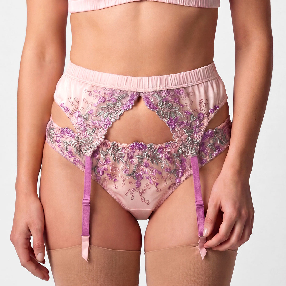 Pink silk suspender belt | Embroidered lingerie sets Pink silk suspender belt | Embroidered lingerie sets