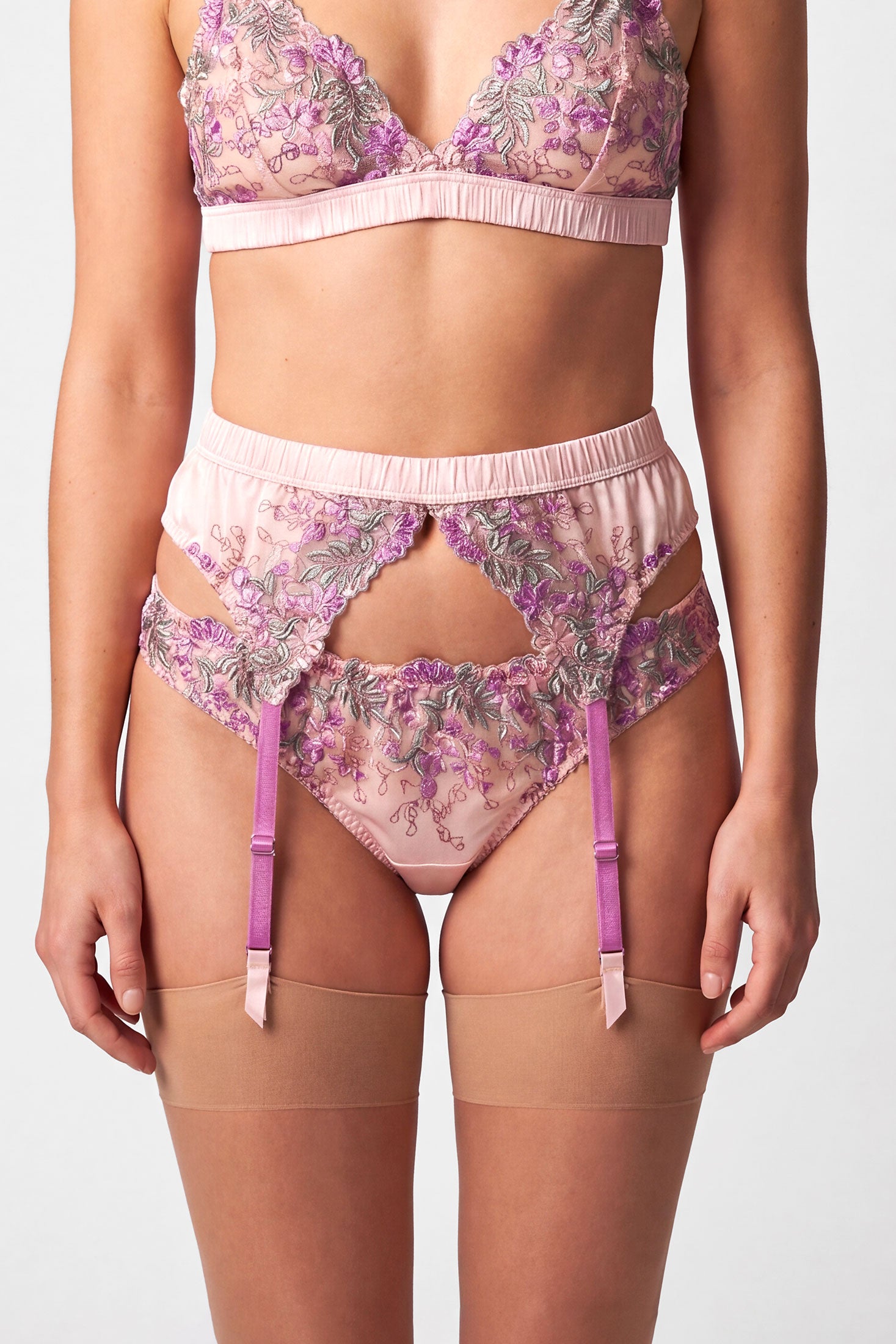 Wisteria embroidered pink silk knickers by luxury lingerie designer Angela Friedman