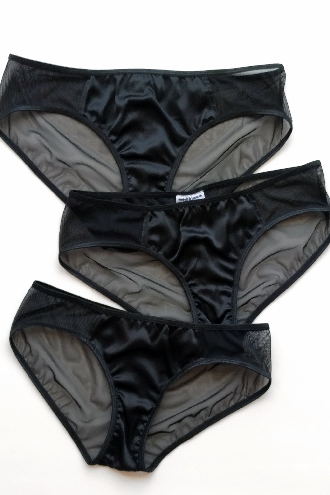 Pure Silk Knickers, Black Handmade Silk Bikini Briefs, Silk