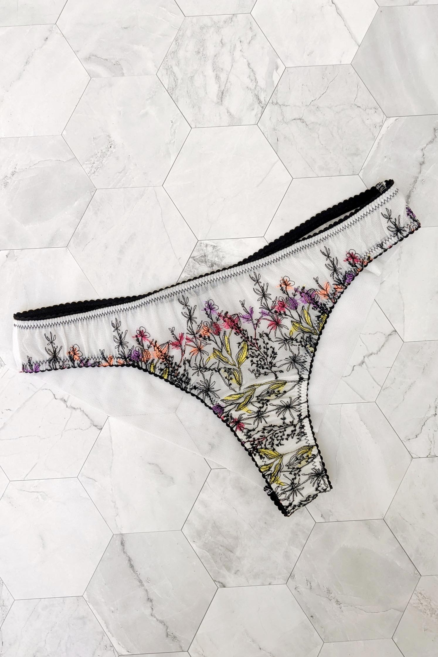 Luxury designer knickers with colorful floral embroidery