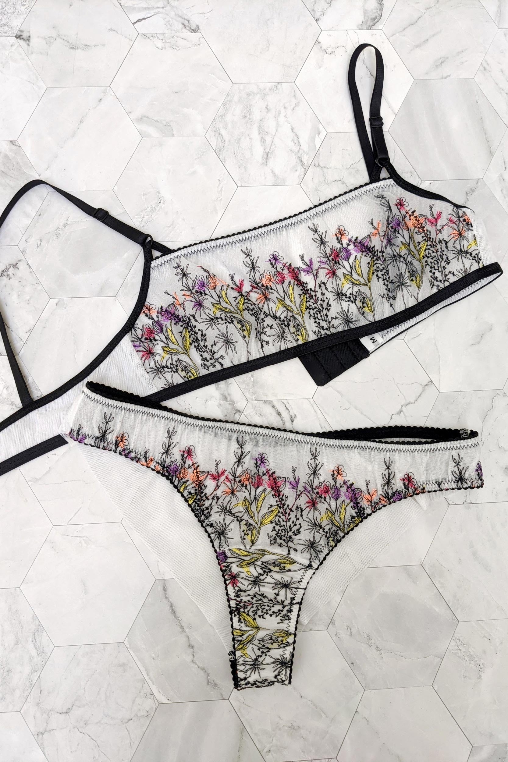 Floral lingerie set with an embroidered bra and cheeky panties