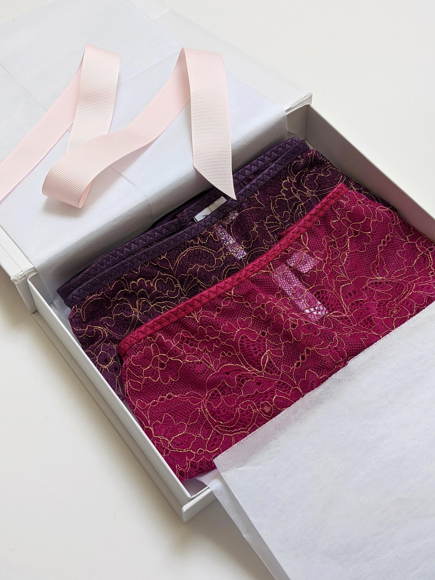 Ruby boxed lingerie gift set with 2 pairs of designer knickers