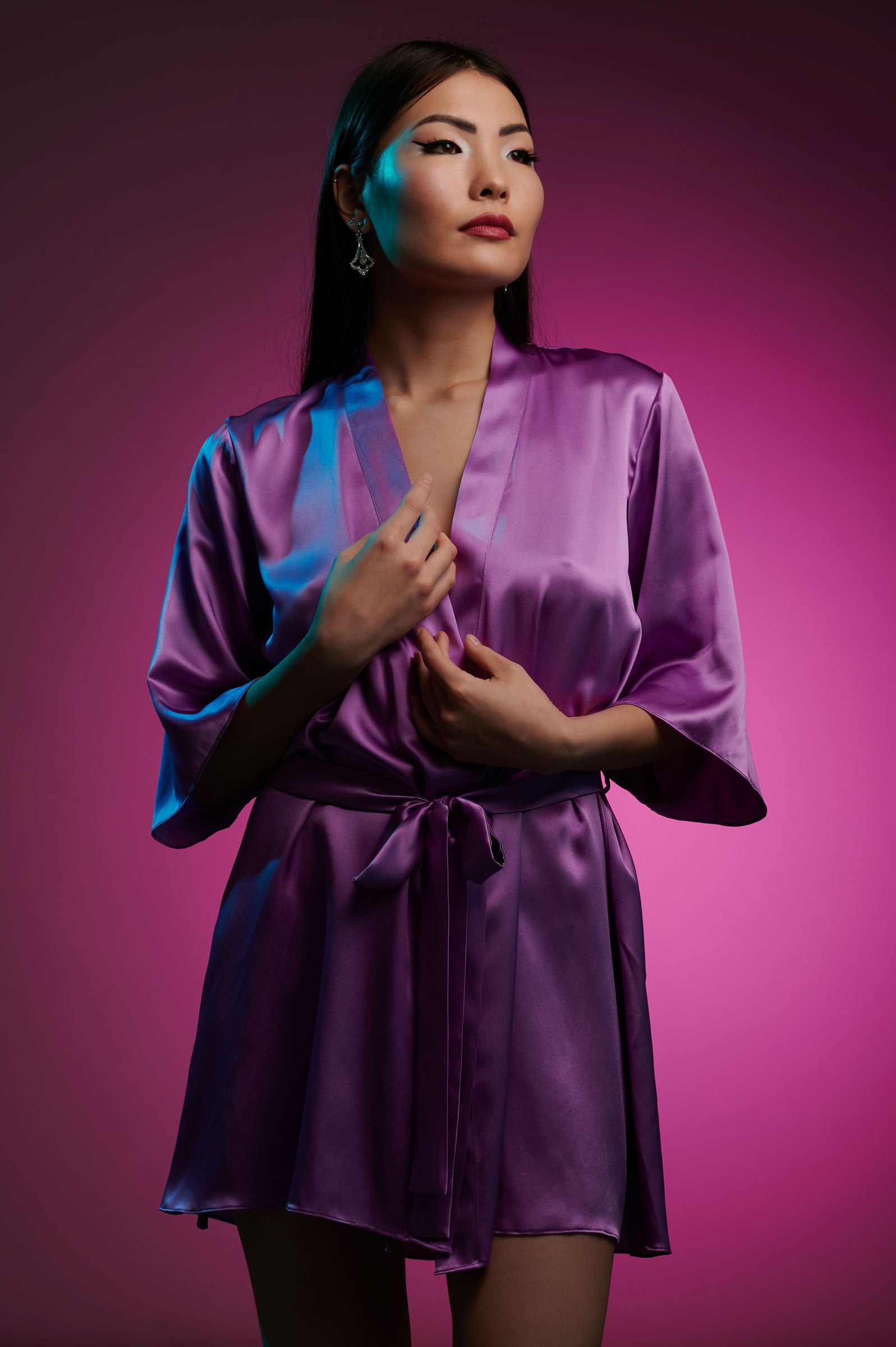 Victoria violet silk satin robe