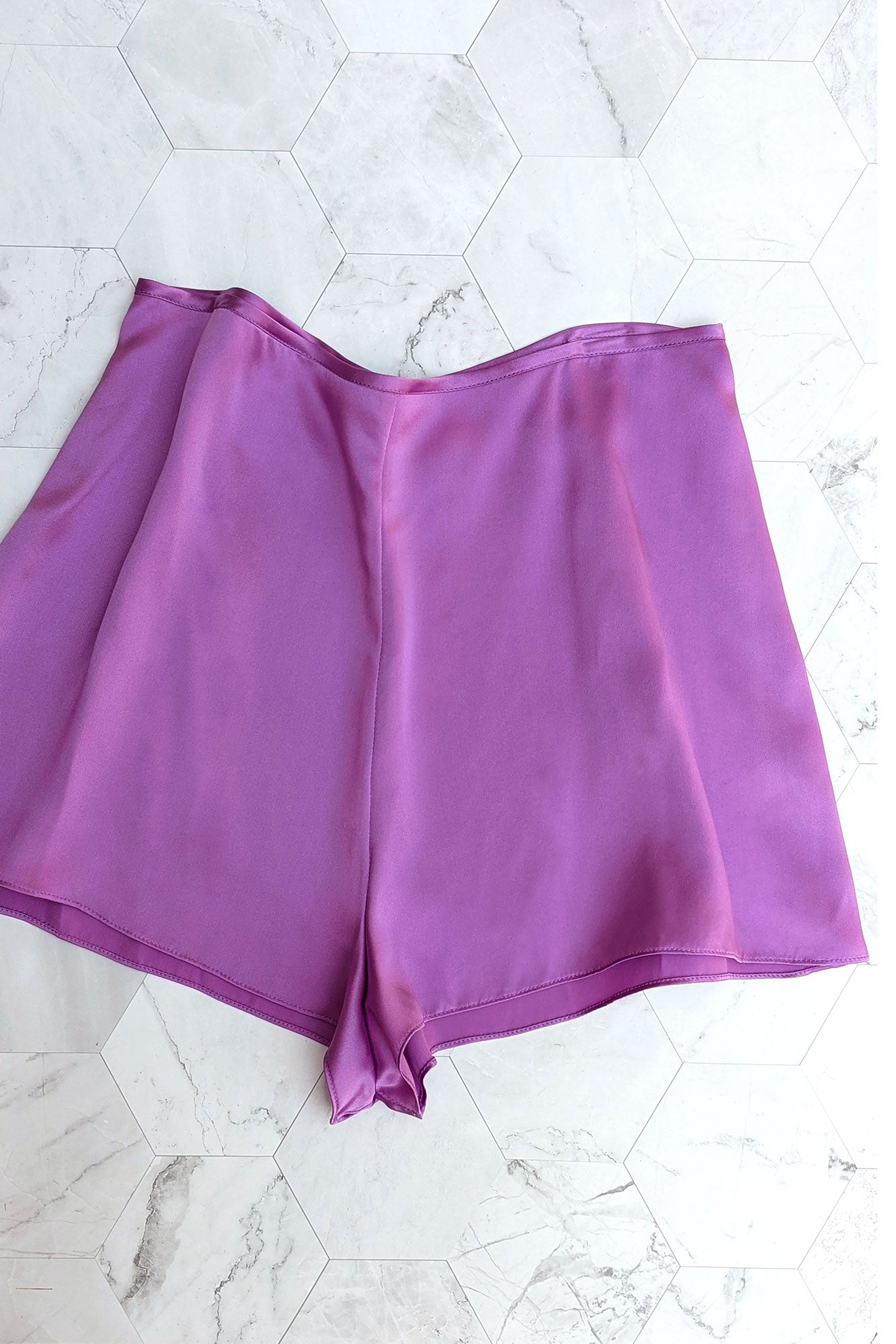 Louisa tap pants, handmade in purple satin