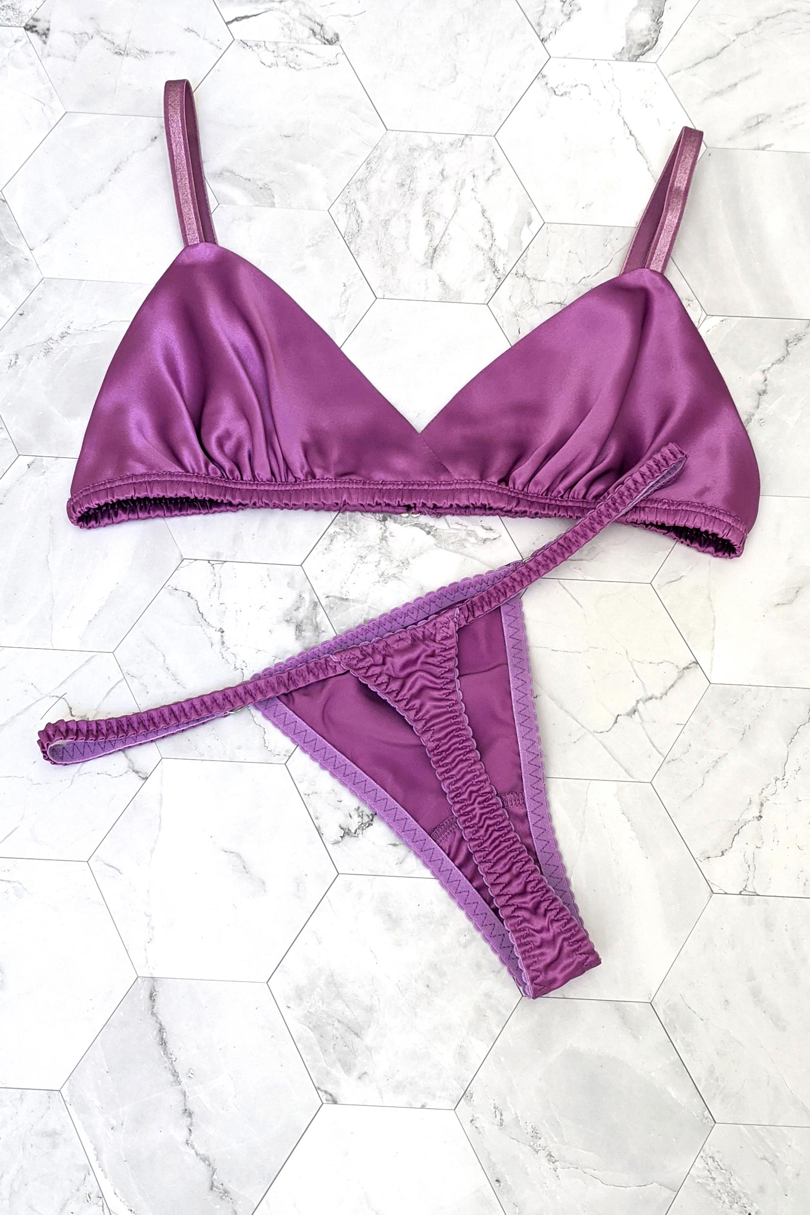 M&S Luxurious Purple Silk & Lace Thong