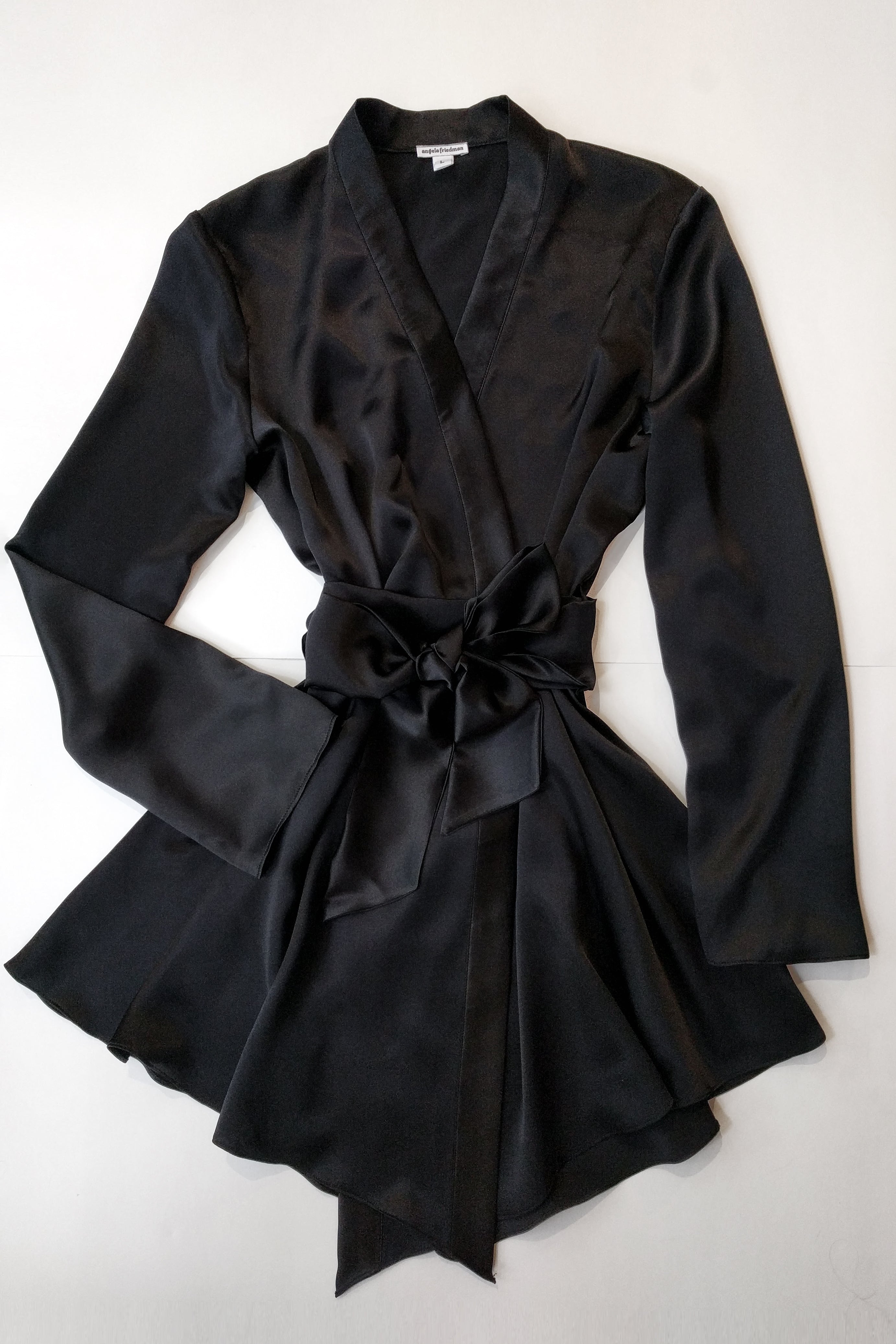 Handmade silk dressing gown in black satin