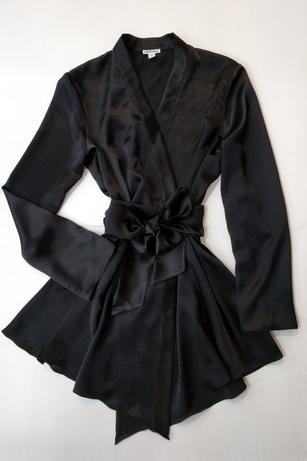 Musette black satin robe | 100% silk dressing gowns