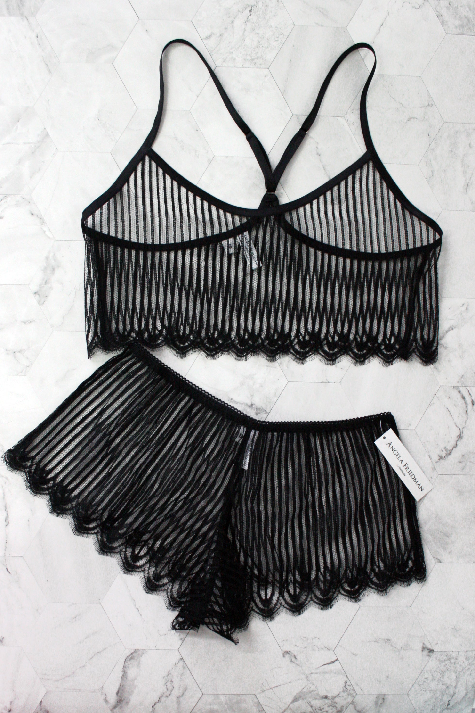 Black French lace lingerie and camisole with tap pants