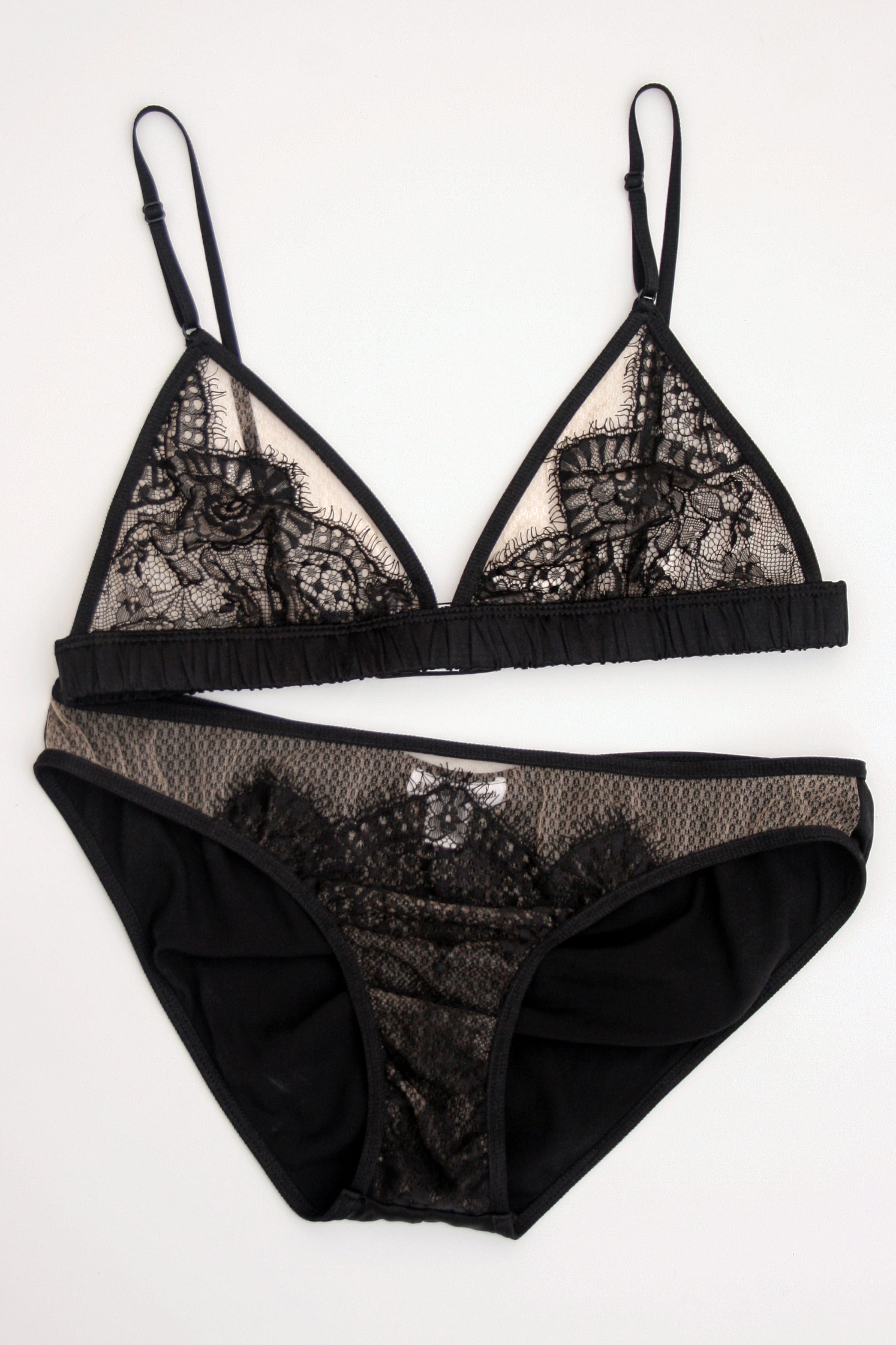 100% silk and french lace bra and panties set
