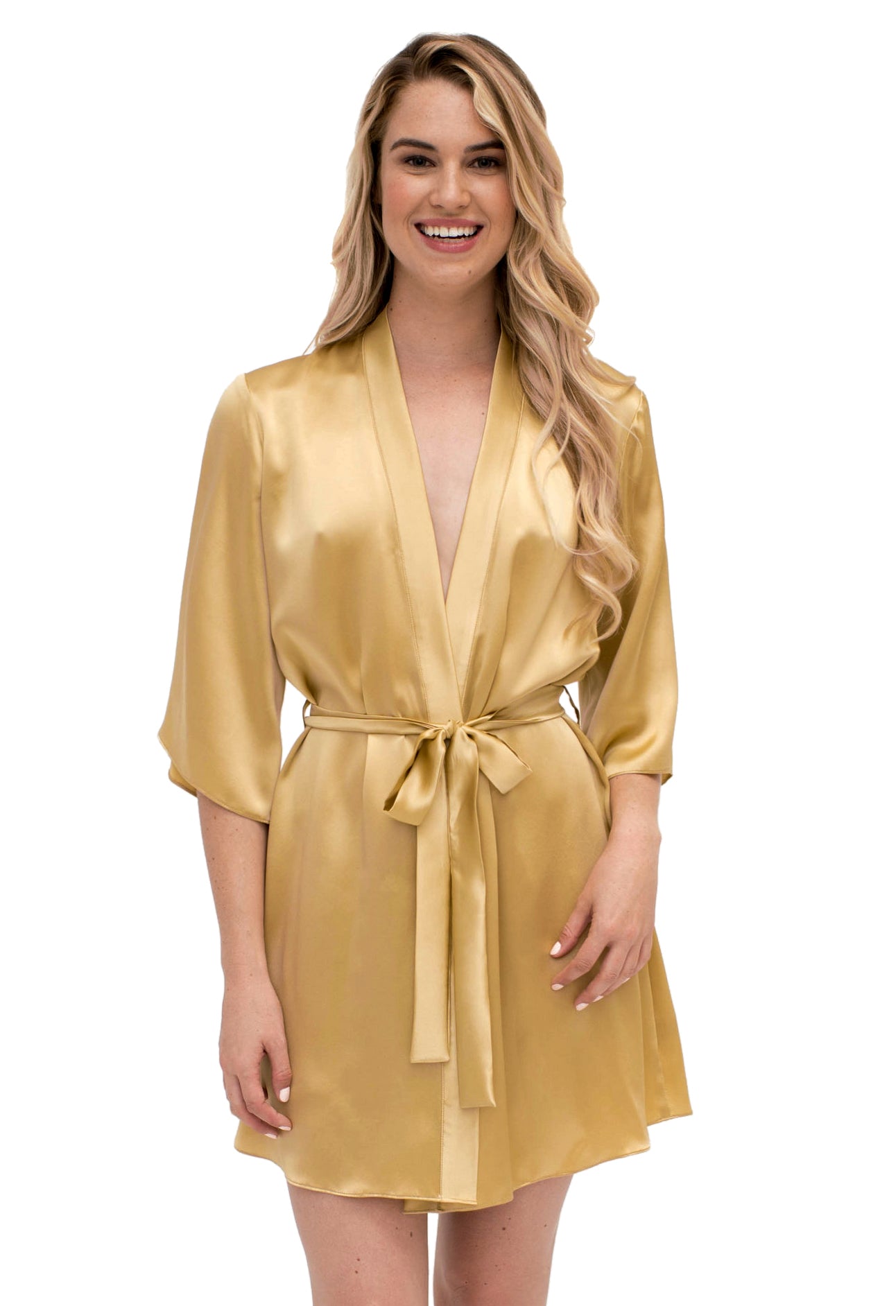Angela Friedman gold silk robes and dressing gowns