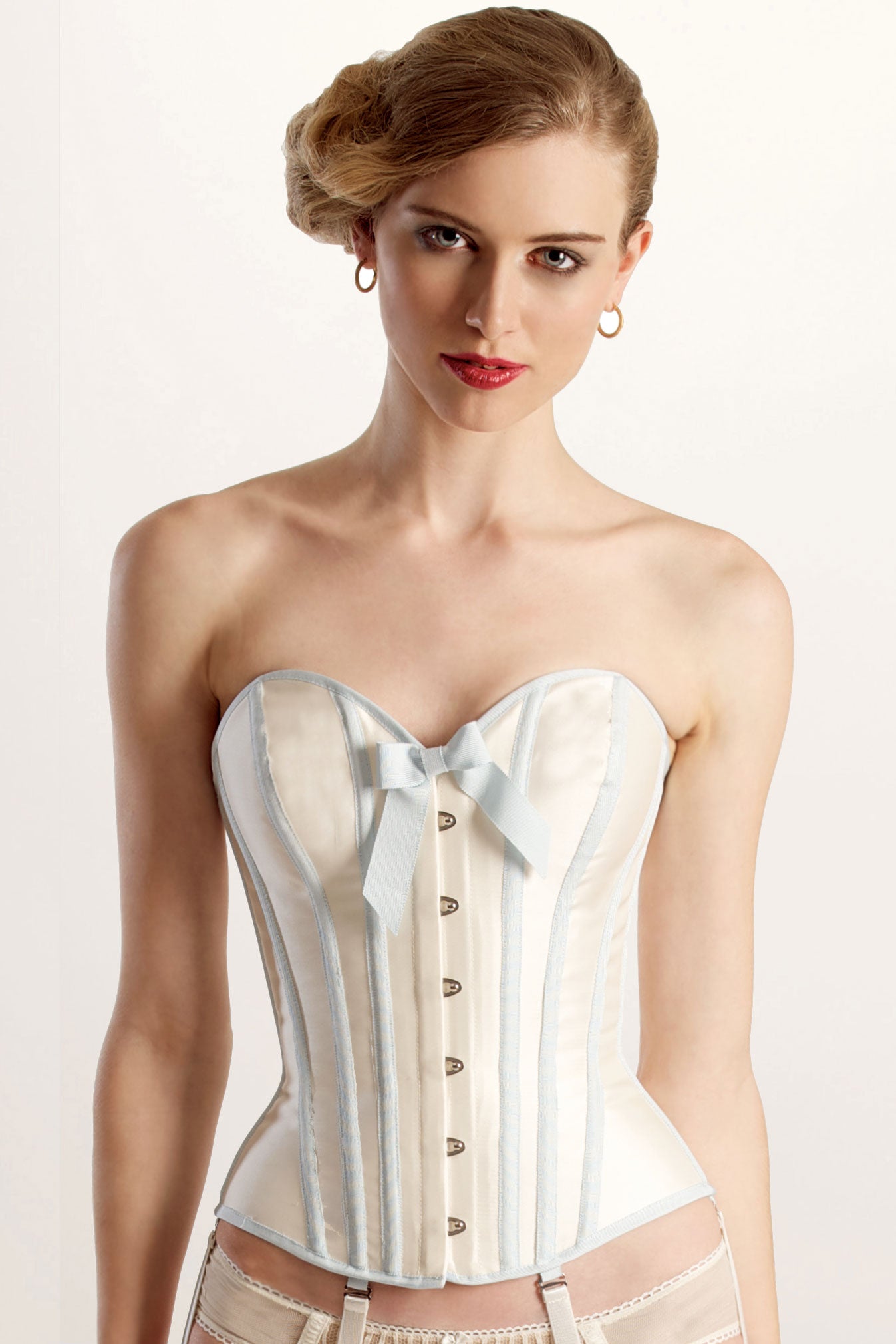 wedding overbust corset in off-white 100% silk satin