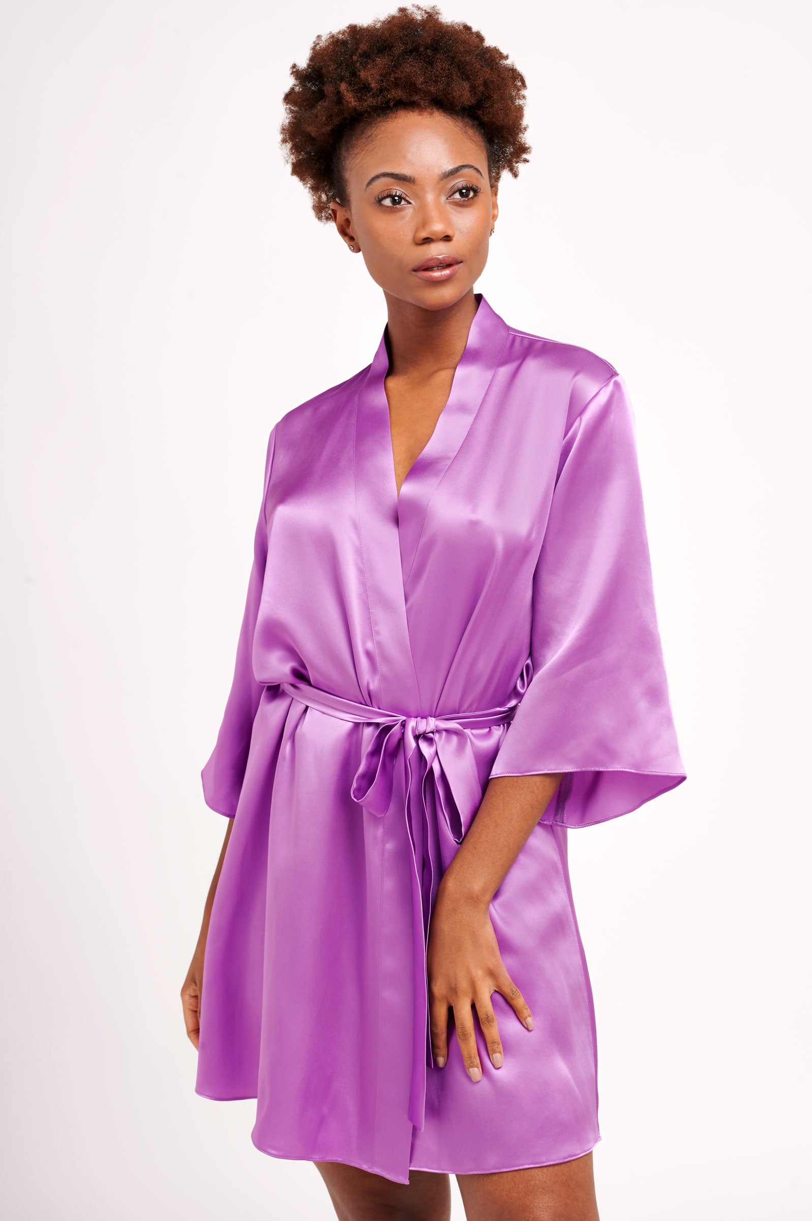 Violet purple robe in 100% silk satin