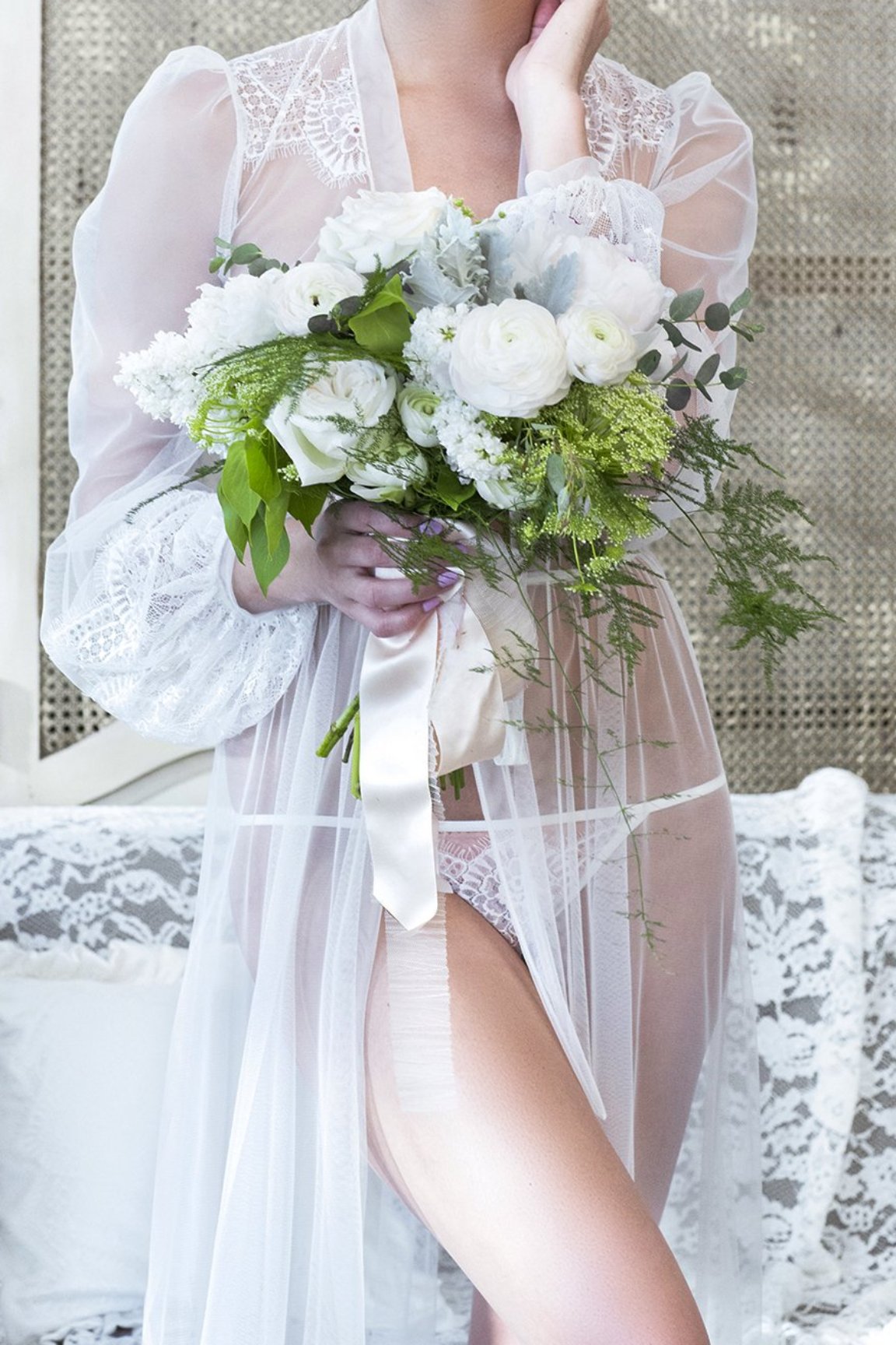 White Flower See Through Bridal Lingerie Set